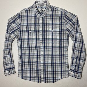 Express Mens Large White Plaid LS Button Up Shirt